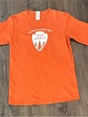 Gildan Orange Chimney Rock Park Long Sleeve Tee with White Park Crest Size S